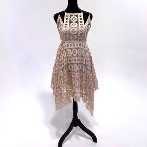 Free People cream lace halter asym knee length strappy open back sundress